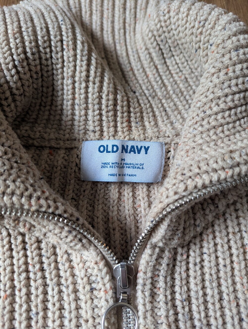 Old Navy Cream Zip-Up Ribbed Knit Women's Sweater Sz M - Picture 4 of 6